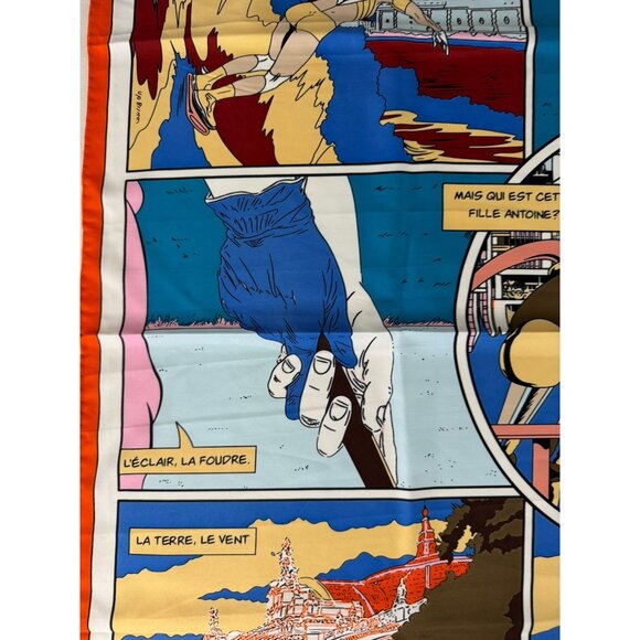 Vtg Comic Book Print Multicolor Silk Scarf Hand Rolled Edge NWOT 35x35 - Picture 7 of 10
